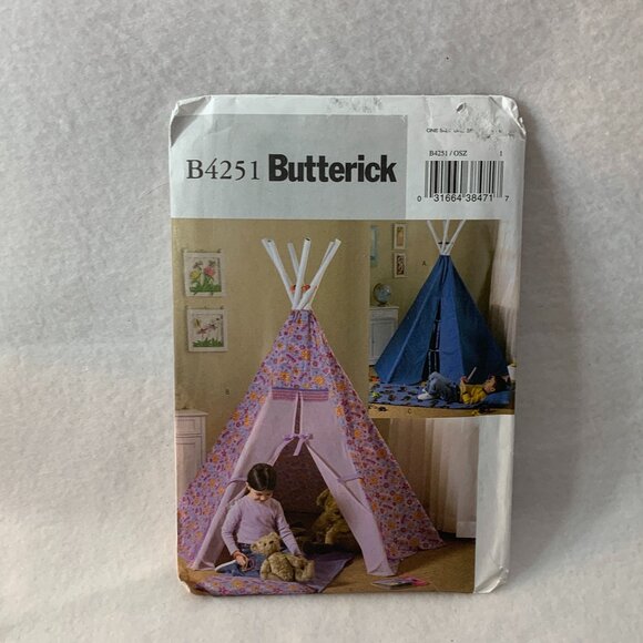 Butterick B4251 UNCUT Teepee Pattern Childrens Play Tent and Mat Instructions - Picture 1 of 2